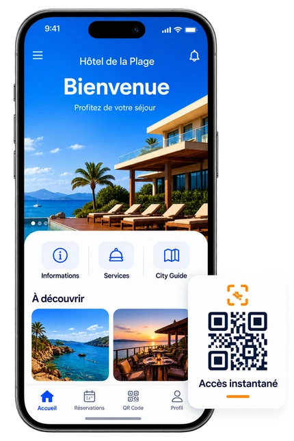 Guest App Ostelo — Bienvenue à l'Hôtel de la Plage : informations, services, City Guide et accès instantané par QR code